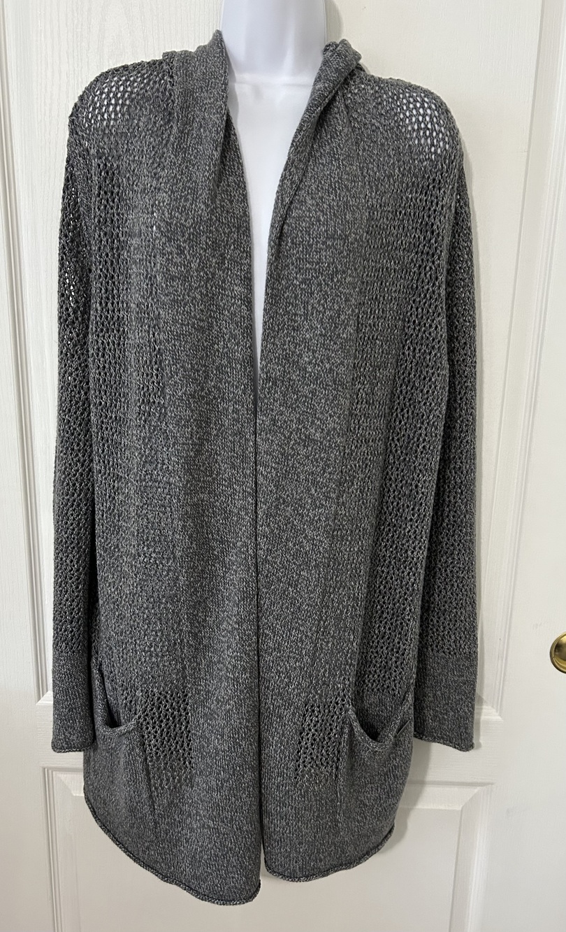 Cardigan Eddie Bauer Beachside Hooded Linen Cotton Open Knit Boho